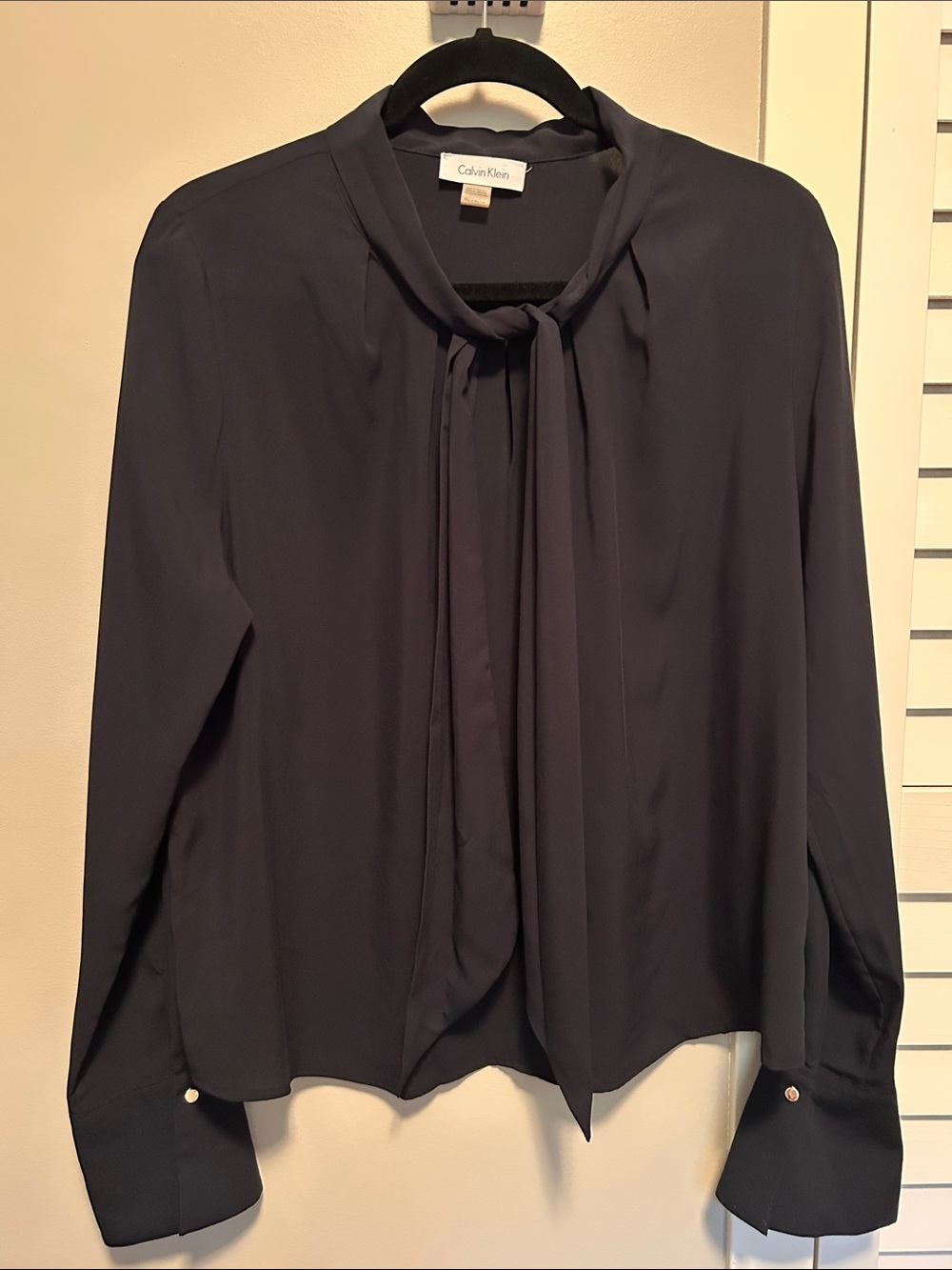 Calvin Klein Navy Tie-Neck Long-Sleeve Blouse